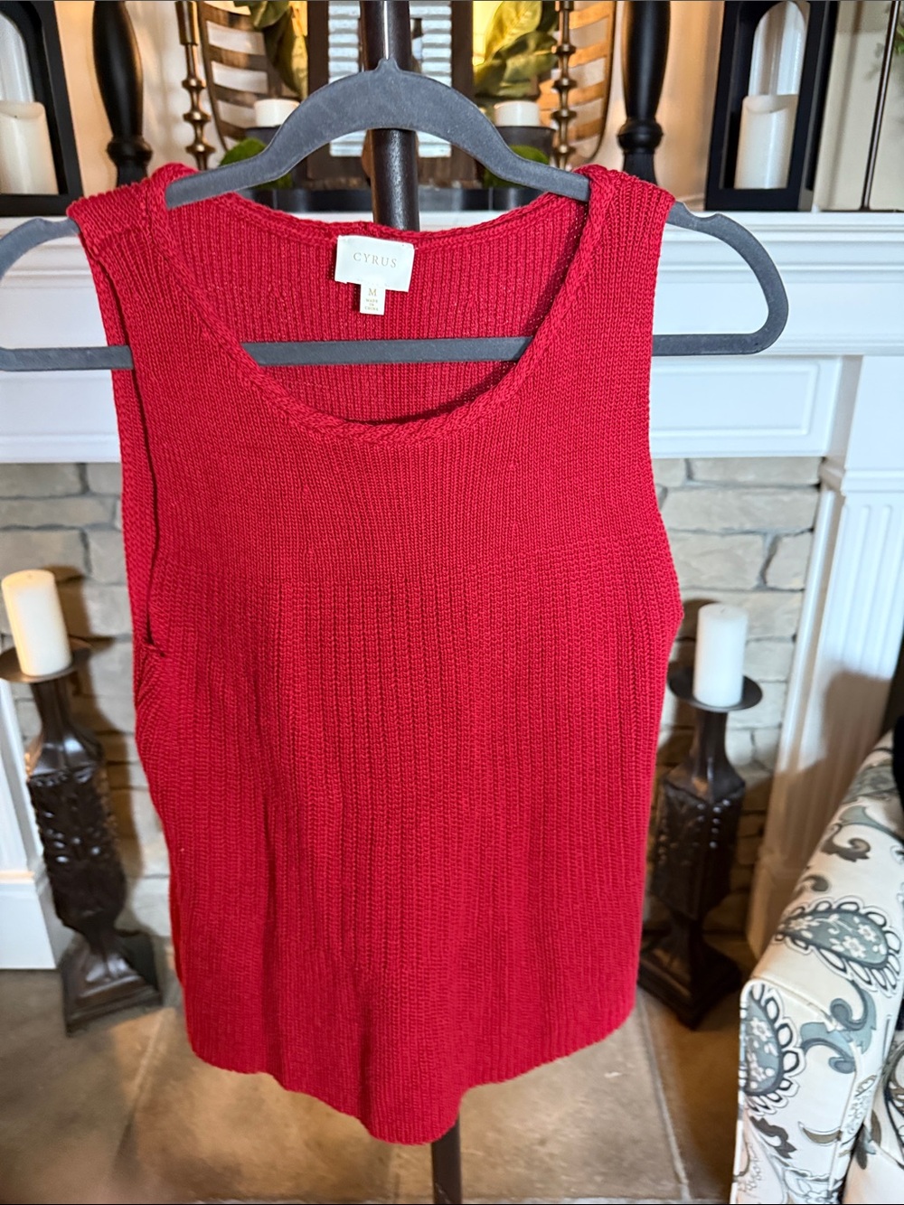 Cyrus Bright Red Ribbed Knit Tank Top - Women
